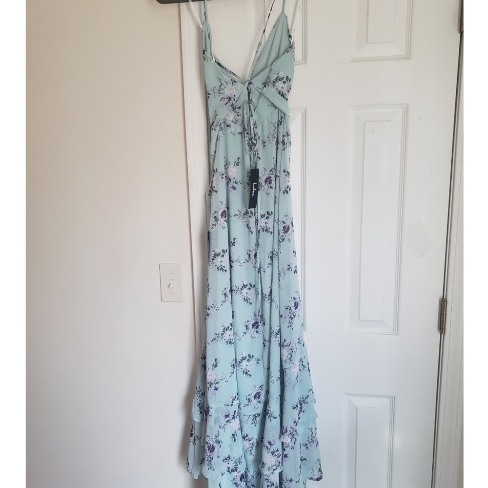 In Love Forever Sage Green Floral Lace up High-Low Maxi dress
